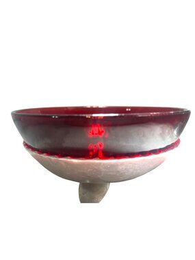 Vintage Red & Silver Metal Pedestal Candy Dish With Floral Lid